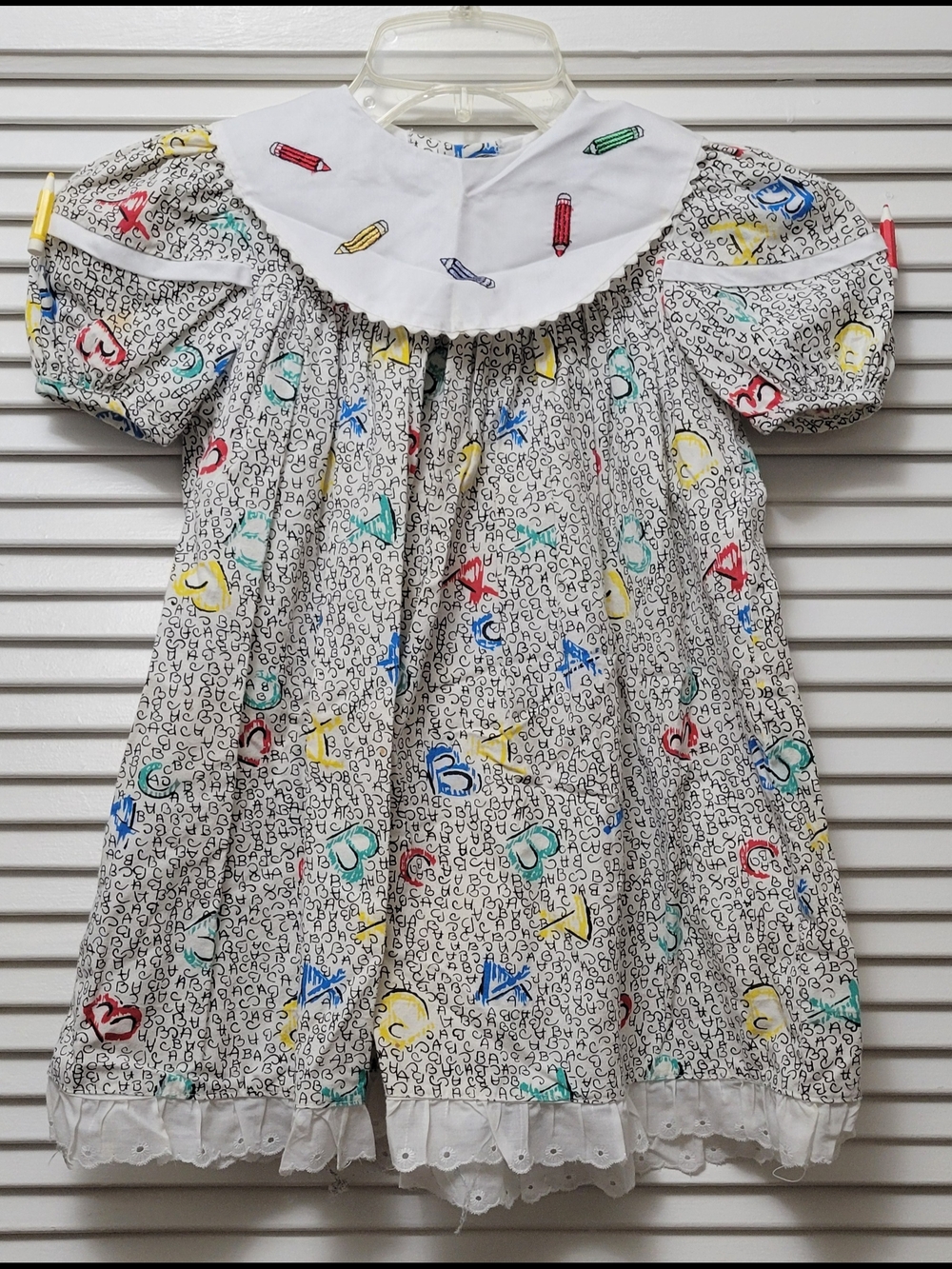 School Dress ABC Smoked Size 6 Colors Pencils peter Pan Collar By RARE EDITIONS